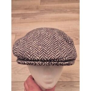 Hanna Hats‎ Mens Herringbone Tweed Flat Cap Newsboy Hat Brown Gray Wool Donegal